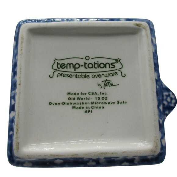 Temptations Old World Ramekins Bakeware Blue Leaf Set of 4 with Lids 4" x 3" - Picture 6 of 6